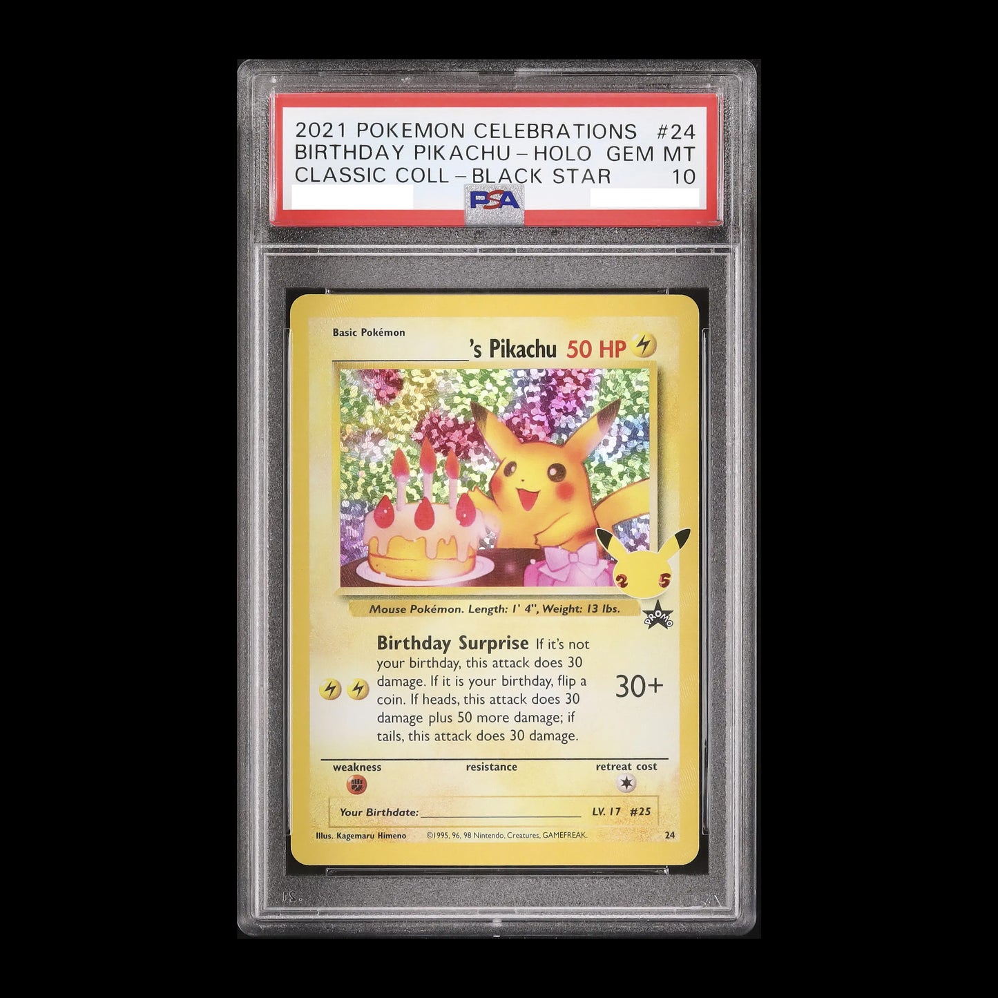 Pokemon TCG PSA10 Birthday Pikachu Promo Holo Pokemon Celebrations Classic Collection #24